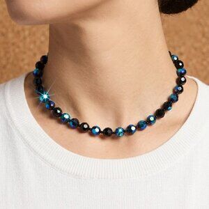 Black Iridescent Crystal Beaded Necklace – Minimalist Sparkle Choker
